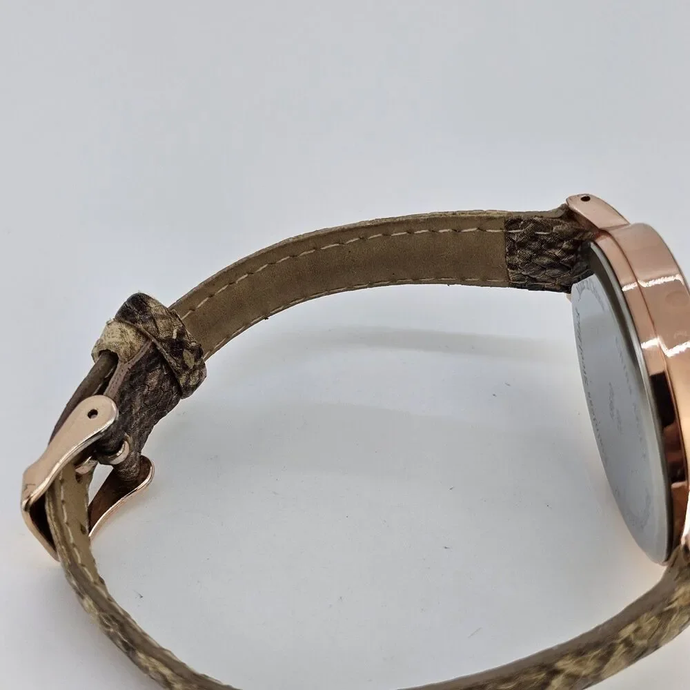 38MM Women's Watch Light Gold Dial Snake Faux Leather Bands New Battery‎